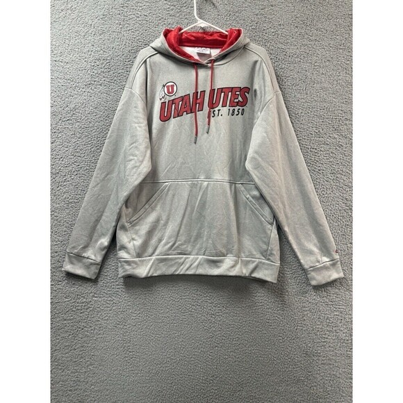 University of Utah Utes Sweatshirt Mens XL Gray Red Pullover Hoodie - Picture 1 of 11